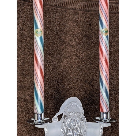 Santa Candle Holder Frosted and Clear AND Red Green Candles - Picture 3 of 5